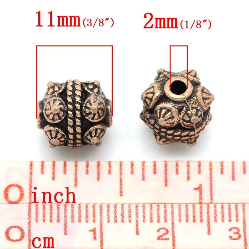 4 /30 Pcs Antique Copper Flower Carved Spacer Beads Metal Cylinder Beads Loose Spacer Bead For Jewelry Making DIY Charm Bracelet