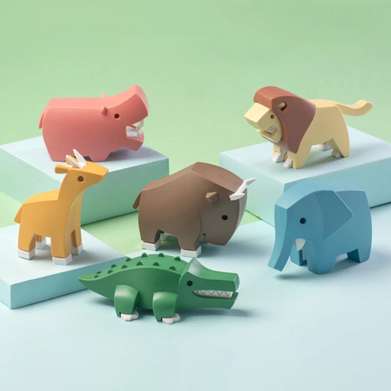 Puzzle DIY Magnetic Construction Set Cute Arboreal Animal Hippo 3D Model Kit Elephant Lion Early Child Educational Toy Halftoys