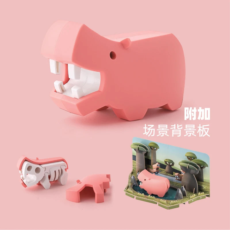 Puzzle DIY Magnetic Construction Set Cute Arboreal Animal Hippo 3D Model Kit Elephant Lion Early Child Educational Toy Halftoys