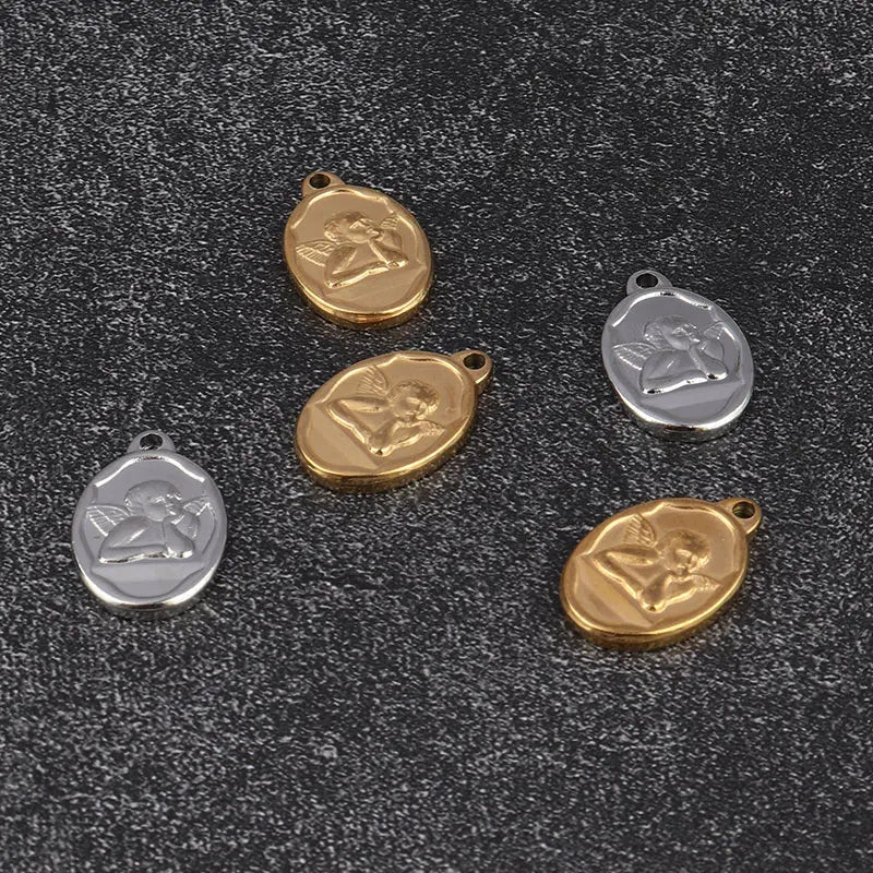 5pcs Stainless Steel Angel Pendant Charms for DIY Jewelry Making Handmade Components Necklace Findings Jewelry Angel Charm
