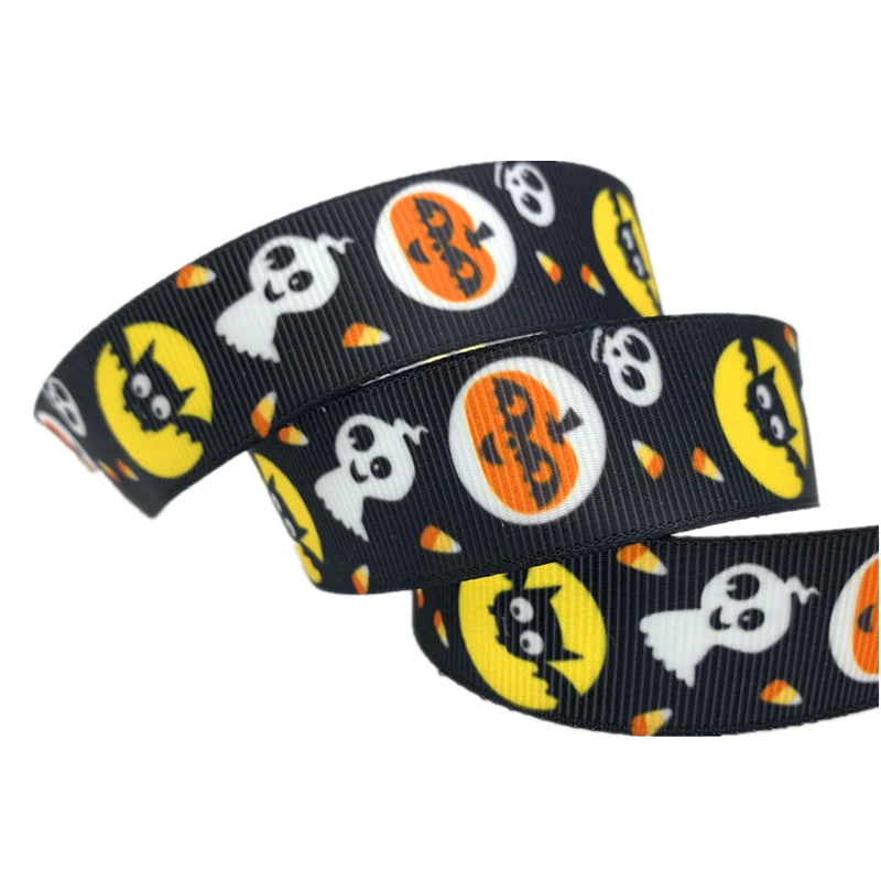 5yards/Lot 25mm Halloween Grosgrain Ribbon Printed Ribbons Polyester Ribbon For Wedding Christmas Decoration DIY Sewing Fabric