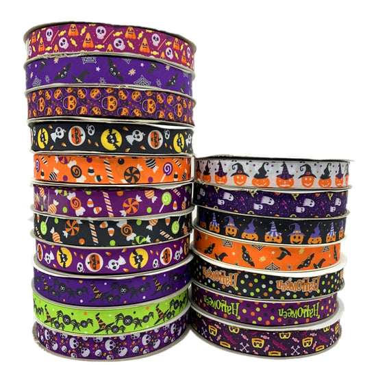 5yards/Lot 25mm Halloween Grosgrain Ribbon Printed Ribbons Polyester Ribbon For Wedding Christmas Decoration DIY Sewing Fabric