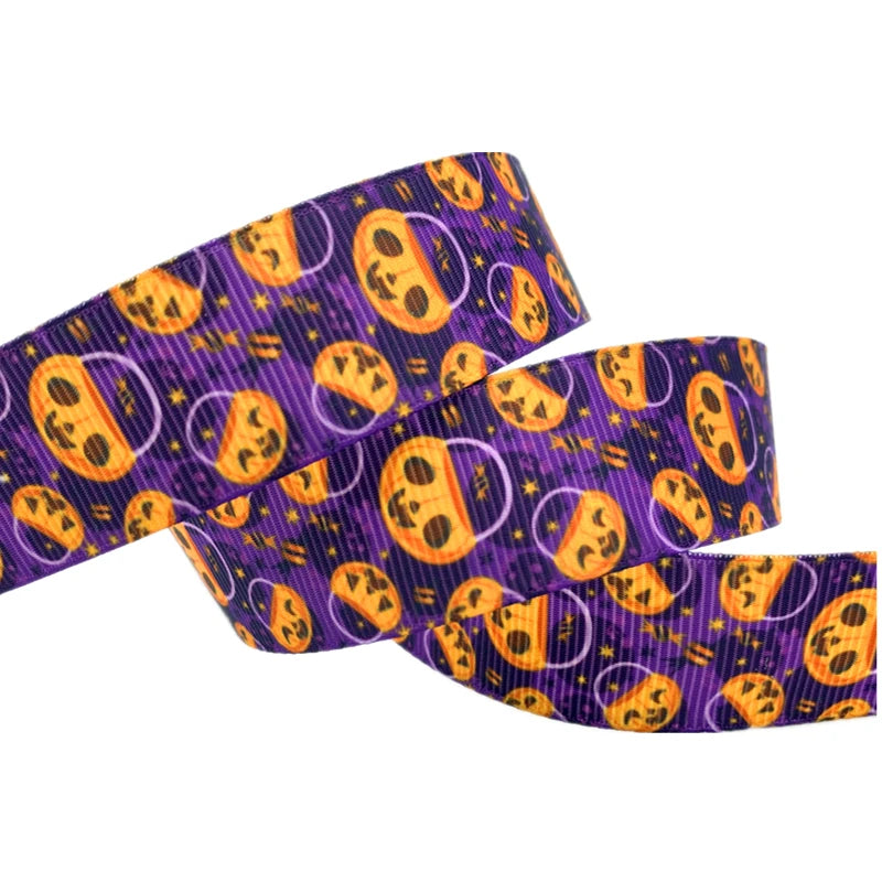 5yards/Lot 25mm Halloween Grosgrain Ribbon Printed Ribbons Polyester Ribbon For Wedding Christmas Decoration DIY Sewing Fabric
