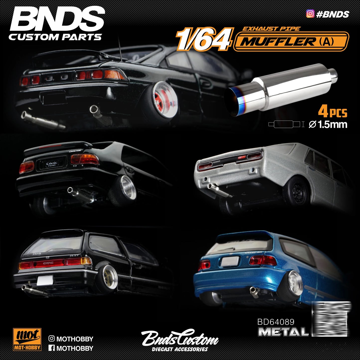 2022Y 1：64 BNDS Brake/Tow Hooks/Windshield Wipers/Pedal/Exhaust Pipe Muffler 1/64 Car Model 64032/64033/64047/64048/64090/64091