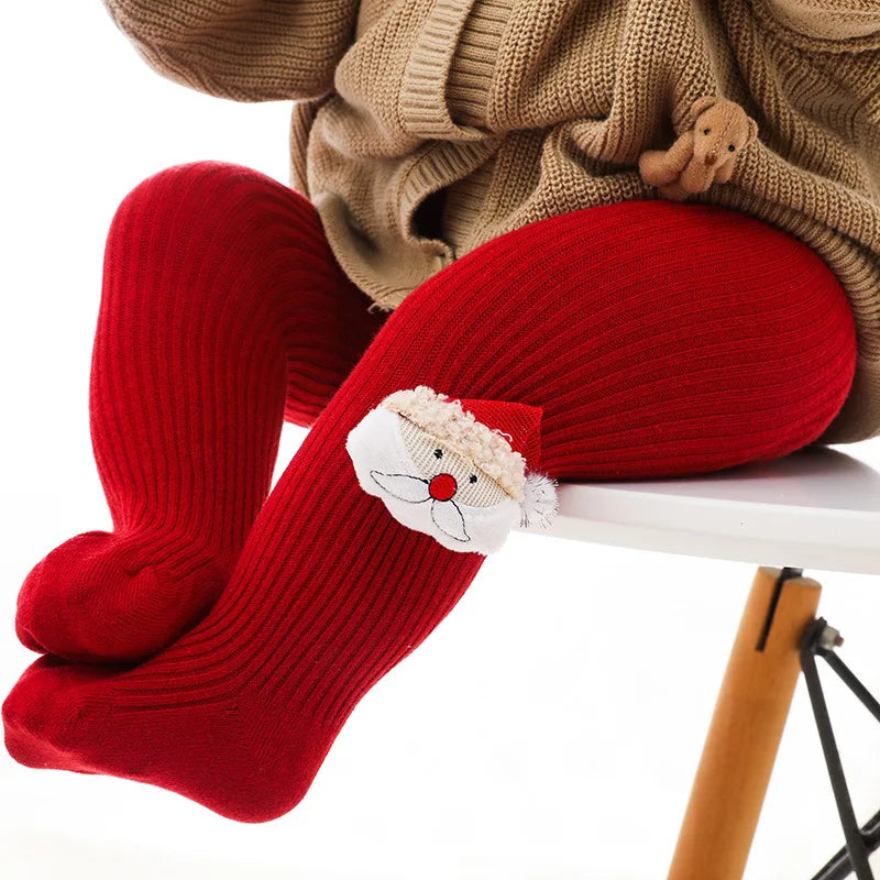 0-6Yrs Children Cartoon Christmas Tights Soft Cotton Baby Girls Red Pantyhose Leggings Kids Infant  New Year Gifts Tights