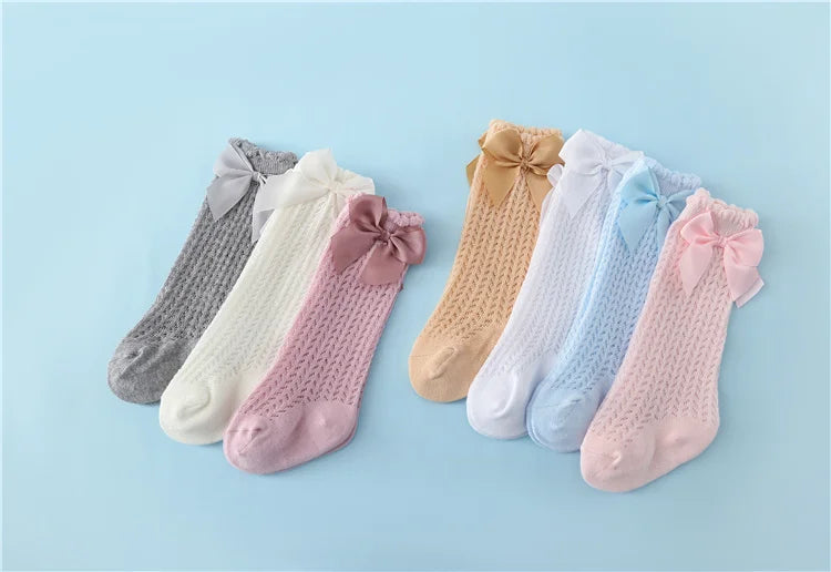 lawadka Baby Girl Socks Toddler Baby Bow Cotton Summer Mesh Baby Knee Socks Newborn Infant Non-slip Long Baby Boys Socks 0-2T