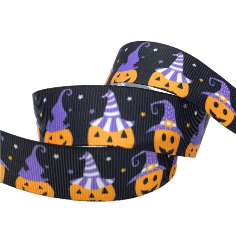 5yards/Lot 25mm Halloween Grosgrain Ribbon Printed Ribbons Polyester Ribbon For Wedding Christmas Decoration DIY Sewing Fabric