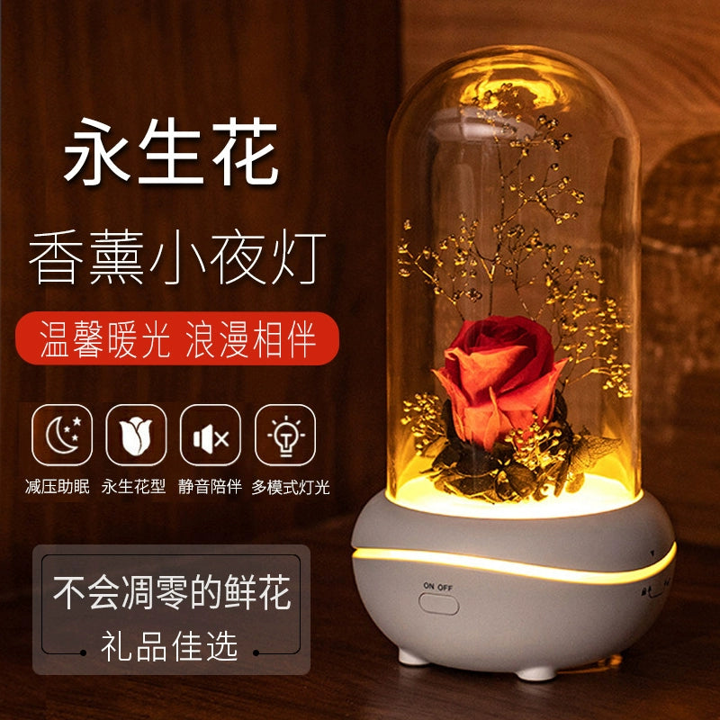 Qixi Valentine's Day Gift Preserved Fresh Flower Fragrance Lamp Rose Romantic Practical Gift for Girlfriend Friends Girlfriends Night Light
