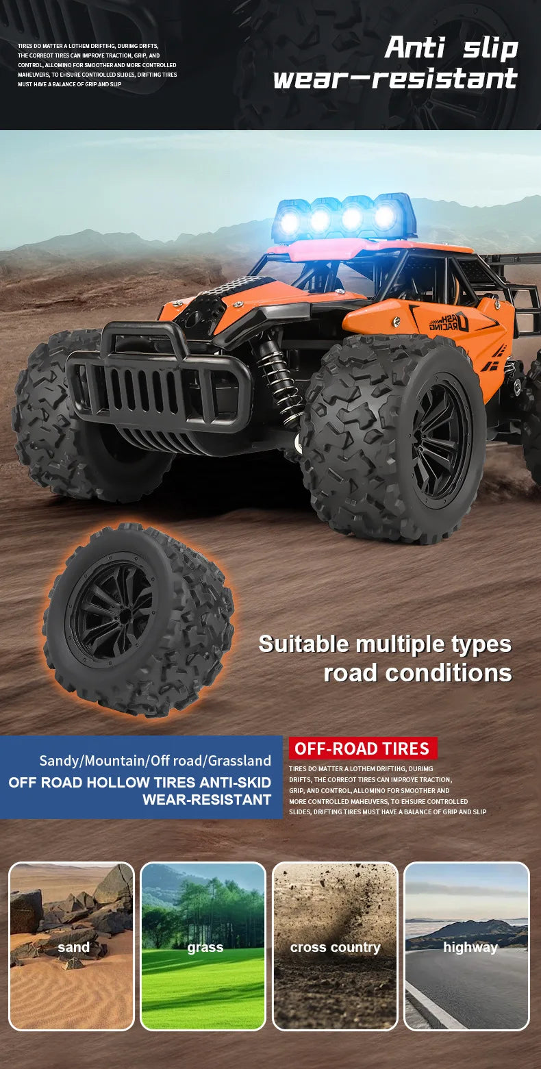 Remote Control Car RC Drift Racing 1:16 Vehicle Off Road Alloy 2.4G Radio High-Speed Trucks With LED Light Climbing Gift Kid Toy