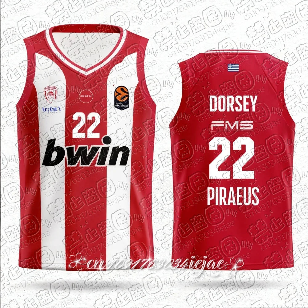25/26 New Arrivals Greece Men's Basketball Jersey Vest Olympiacos Athens Basketball Game Jersey Kids Basketball Special Kit