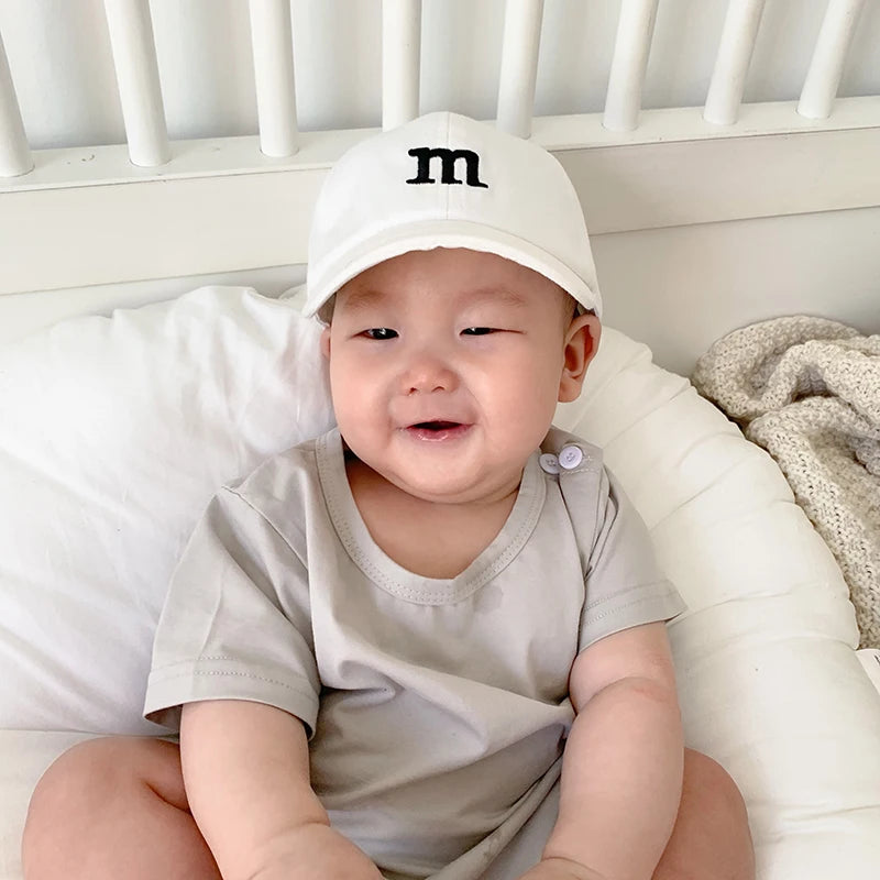 Solid Color Letter Baby Baseball Cap Simple Embroidered Peaked Hat for Toddler Boy Girl Summer Adjustable Kids Sun Hats
