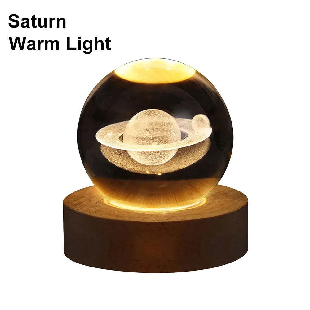 6cm Bedside Lamp Solar Theme Cosmos Series Crystal Ball Night Lights Milky Way Moon Small Ornaments for Desk Creative Gift RGB