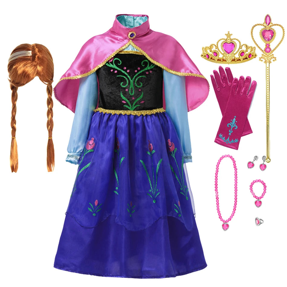 Summer Fancy Queen Elsa Anna Costume Girls Princess Dress Toddler Halloween Cosplay Party Vesidos For 2-10 Years