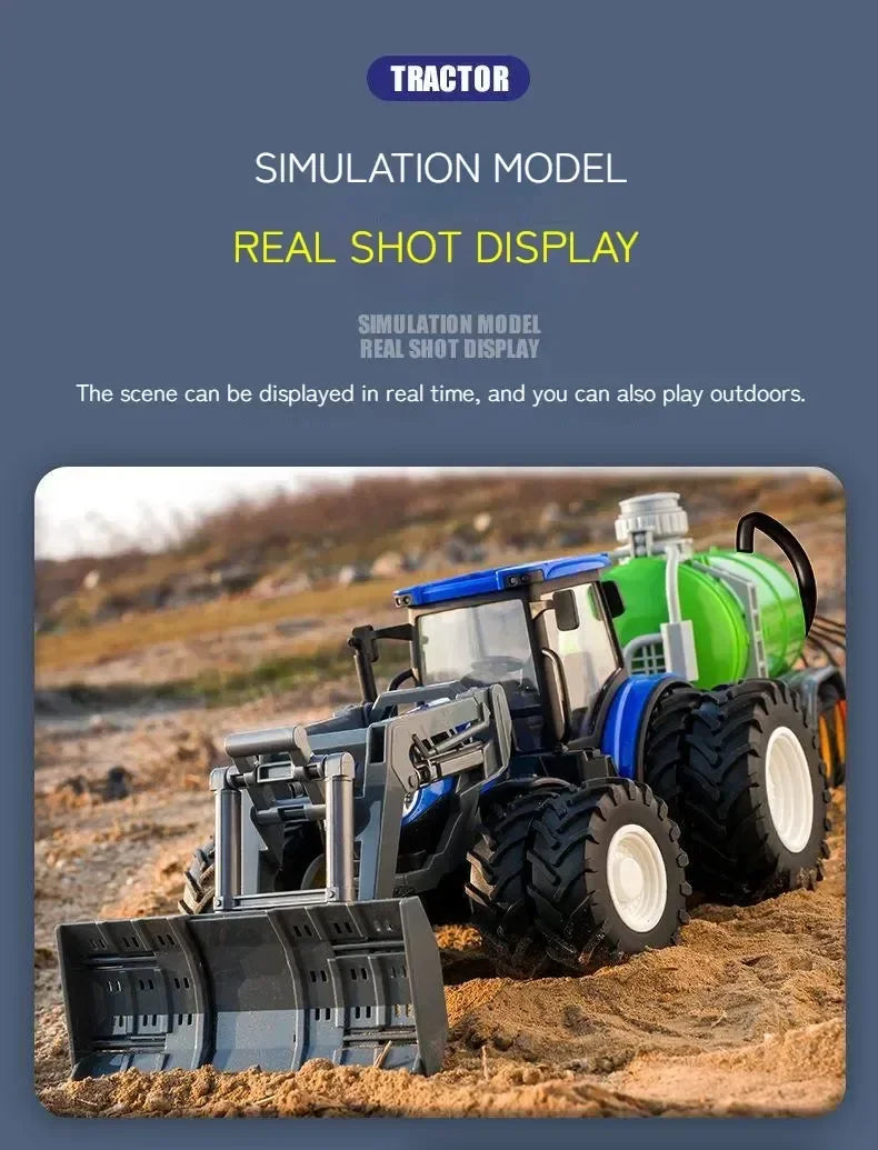 1:24 Inertia Tractor Trailer With Headlights Farm Toy Set Car Truck Farm Simulation Child'S Birthday Christmas New Year Gift