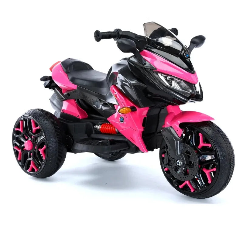 12V Kids Electric Ride On Motorcycle, 3-Wheel Battery Powered Motorbike with PU Seat, Training Wheels, Manual Throttle, Lights