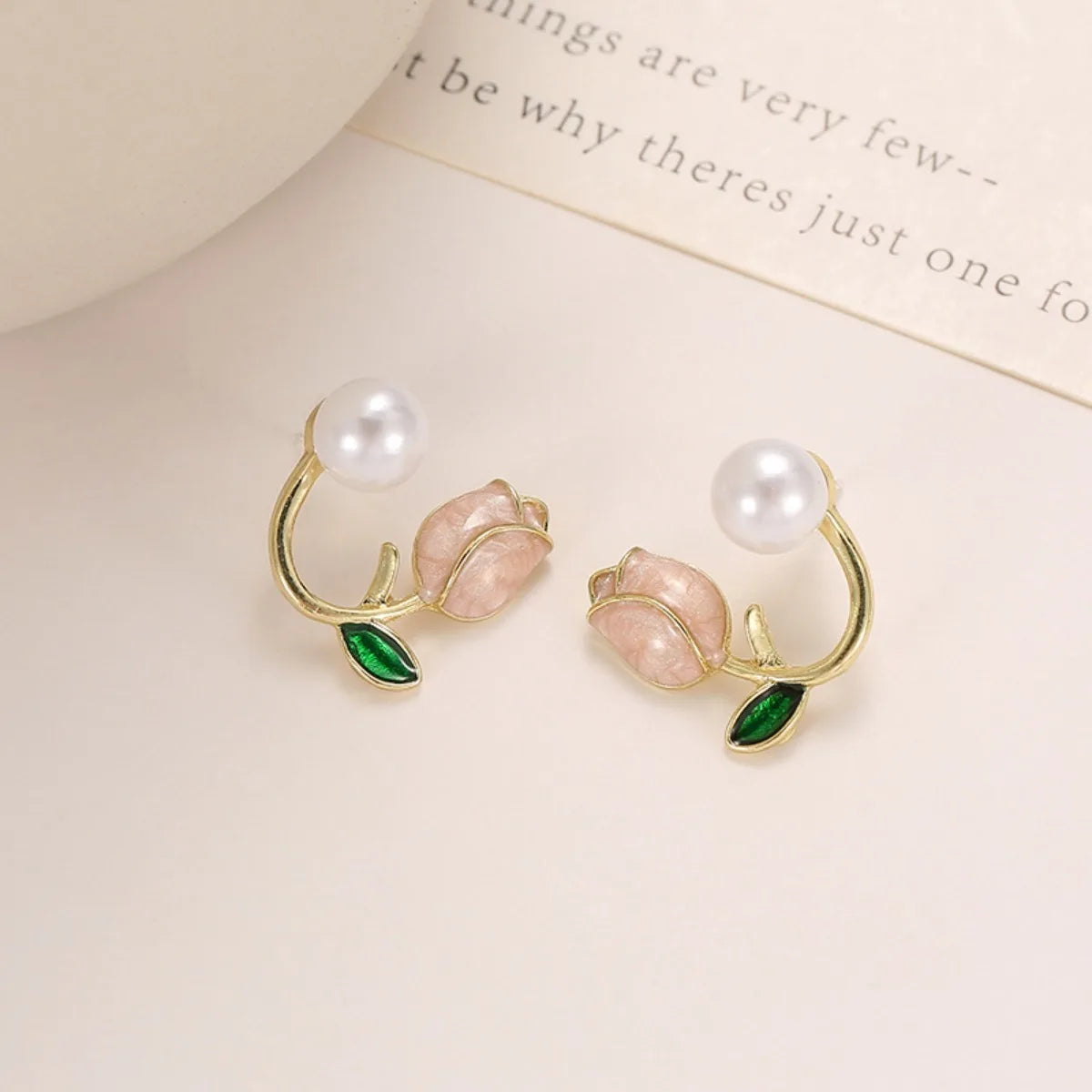 2pc French Tulip Flower Stud Earrings Light Luxury Imitation Pearl Earrings Women's Fashion Summer Female Ear Jewelry Party Gift