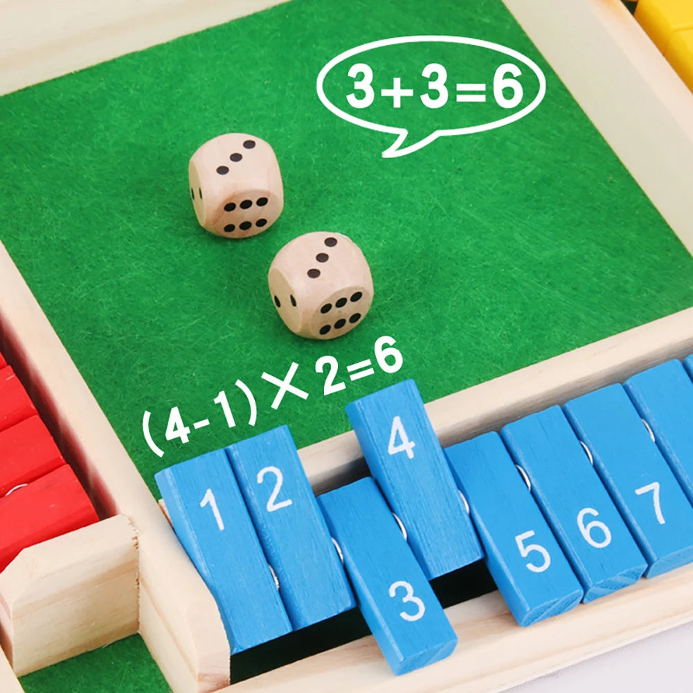 4/6 Players Shut The Box Dice Game Wooden Board Table Math Game Tabletop Games Six Sided Flop Game Indoor Games Shut The Box