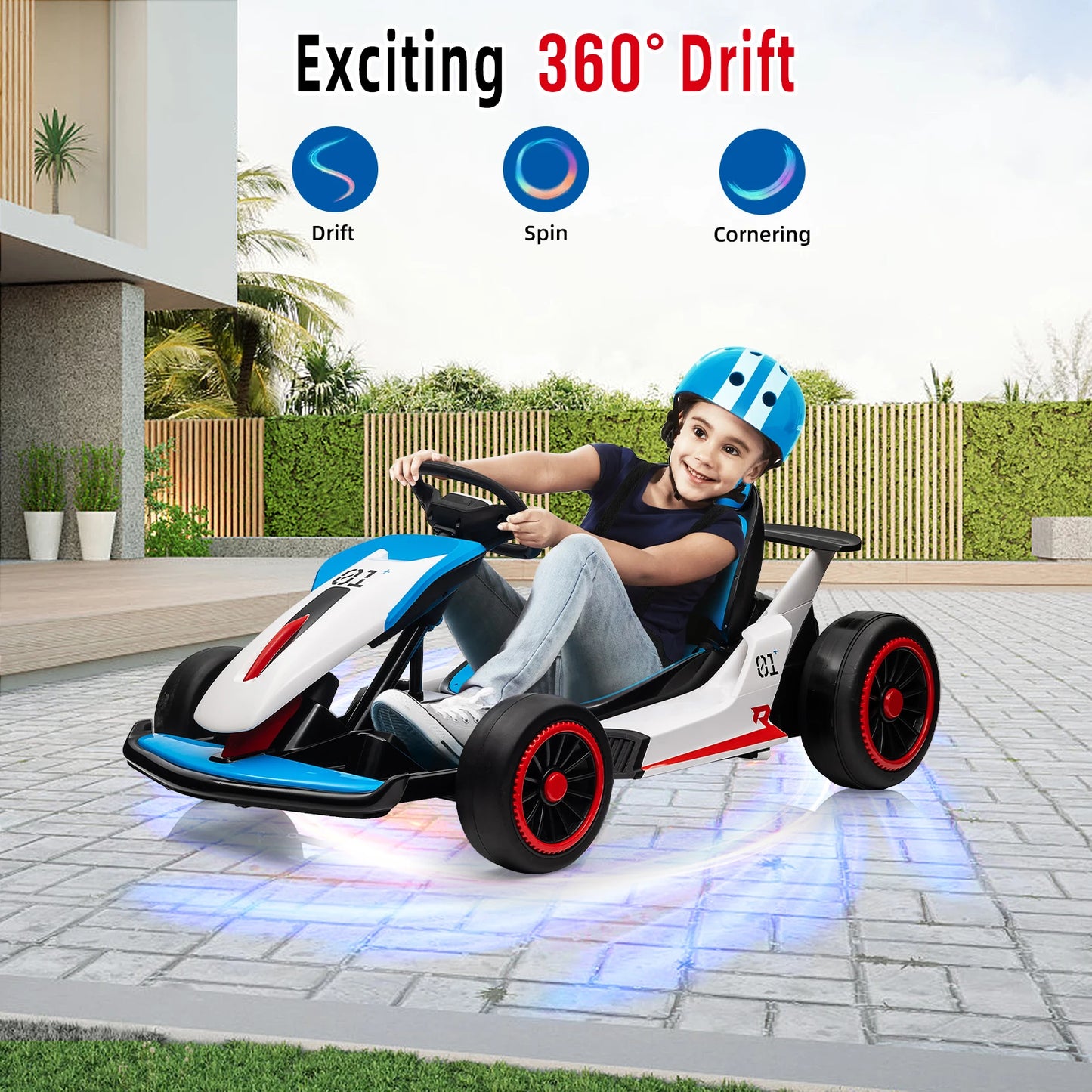 24V Go Kart Ride On Racing Toy for Kids 6+ Ride On Drift Kart with 200W*2 Extra Powerful Motors Large Battery with Music Horn