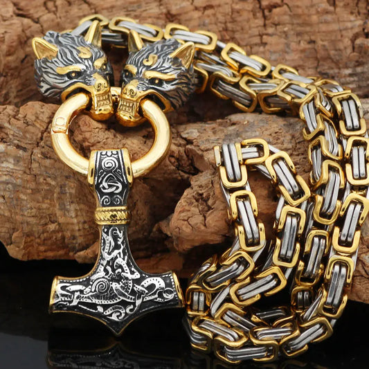 Wolf Head Stainless Steel Pendant Nordic Celtic Wolf Men's Necklace Viking Scandinavian Rune Accessories Norse Amulet Jewelry