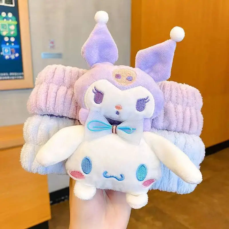 Sanrio Headband Kuromi Plush Scrunchie Cartoon Hello Kitty Headwear Sweet And Cute Anti Slip Hair Band Girl Heart Decorative Gif