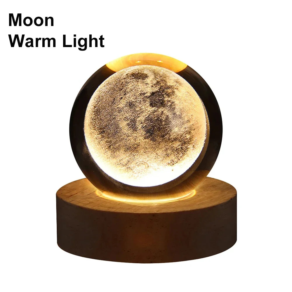 6cm Bedside Lamp Solar Theme Cosmos Series Crystal Ball Night Lights Milky Way Moon Small Ornaments for Desk Creative Gift RGB