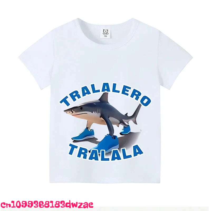 Italian Brainrot Animals Kids Cotton T-shirt Cappuccino Assassino Short Sleeve Tops for Kids Funny Meme Cute Tee Summer Clothing