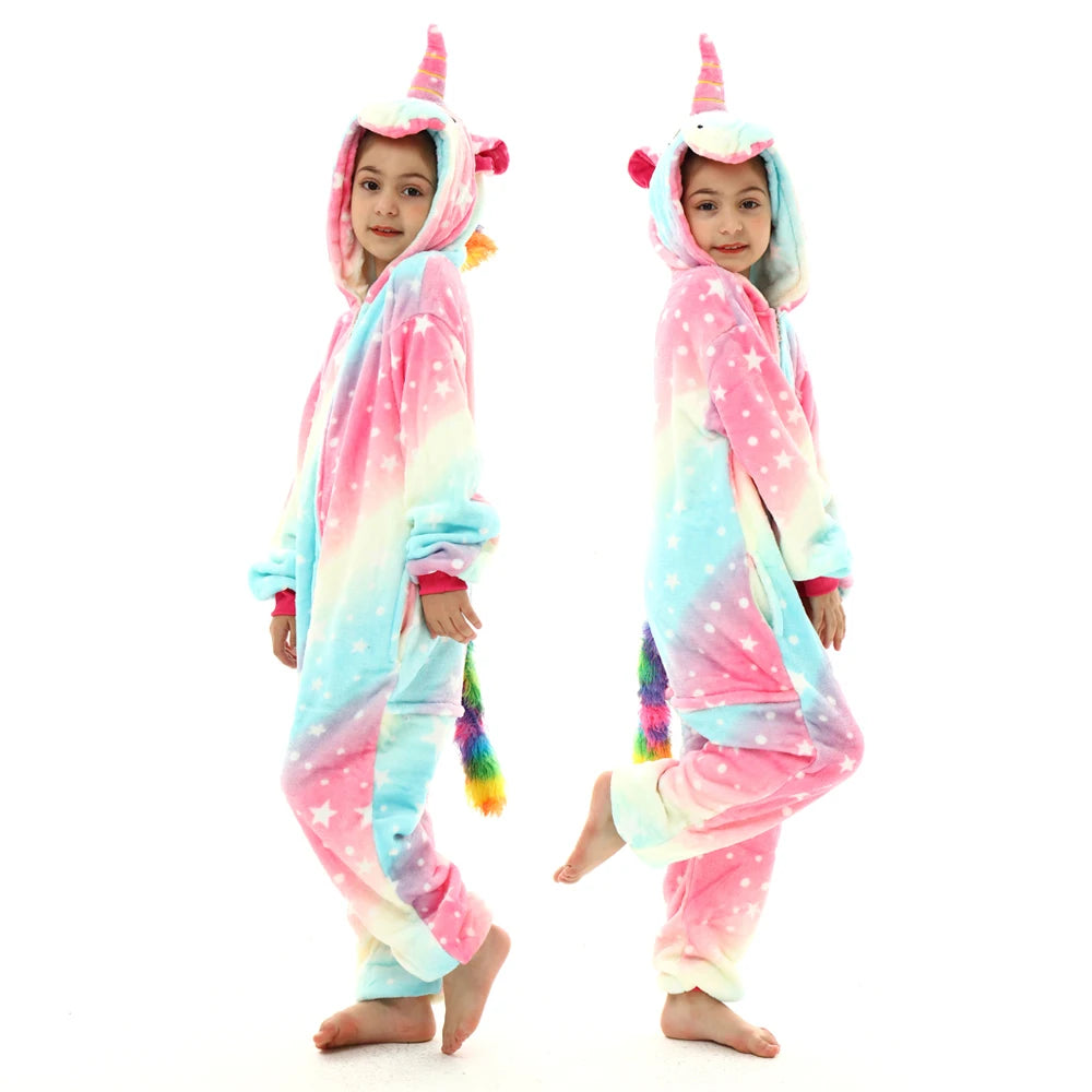 kids winter stitch flannel pajamas children pikachu sleepwear unicorn kigurumi onesies for boys girls baby blanket sleepers