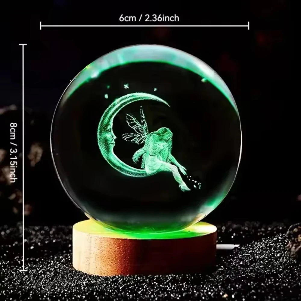 6cm 3D Interior Sculpted Saturn Illuminated Crystal Ball Ornament with Colorful Wood Base Nightlight Indoor Tabletop Birthday