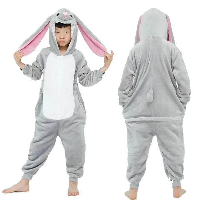 Kids Unicorn Animal Jumpsuits Cartoon Pajamas Cosplay Holiday Costume Cat Panda Flannel Sleepwear for Children Outfits 4-12Yrs