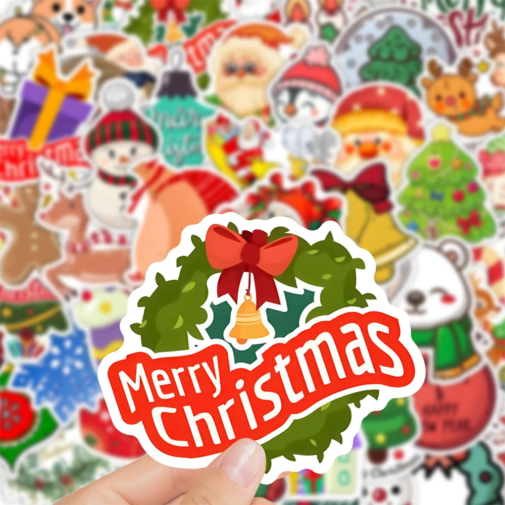 10/30/50/100pcs Christmas Santa Claus Stickers for Kids Toys Gift DIY Laptop Stationery Waterproof Kawaii Decoration Decals