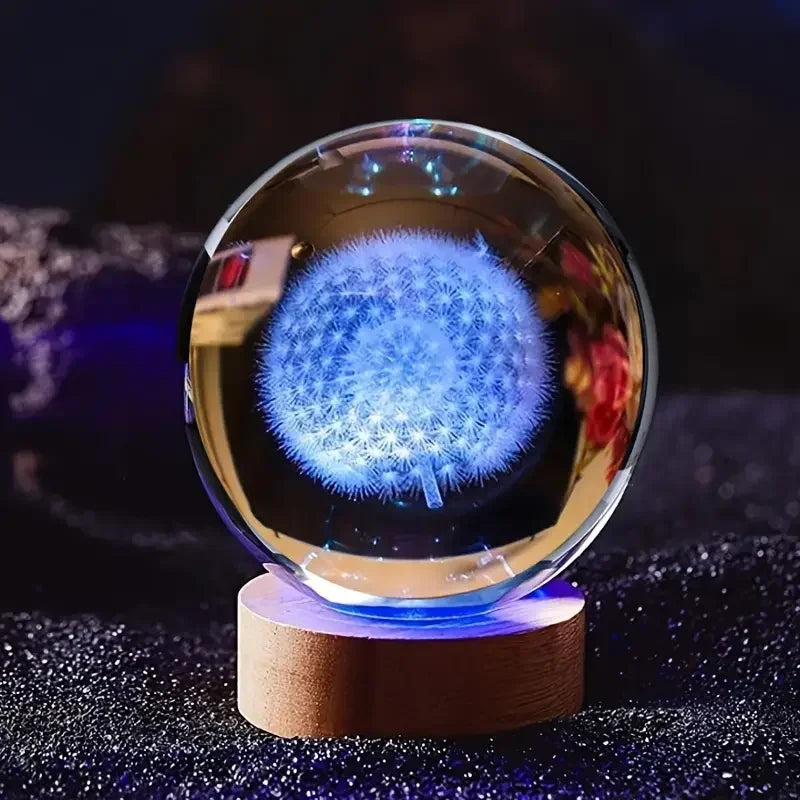 6cm 3D Interior Sculpted Saturn Illuminated Crystal Ball Ornament with Colorful Wood Base Nightlight Indoor Tabletop Birthday