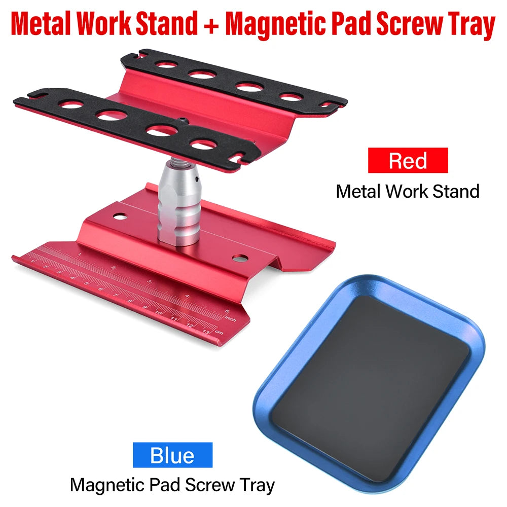 9IMOD RC Car Work Stand Metal Repair Workstation 360°Rotation Adjustable Height Magnetic Tray For 1:8 1:10 RC Model Car