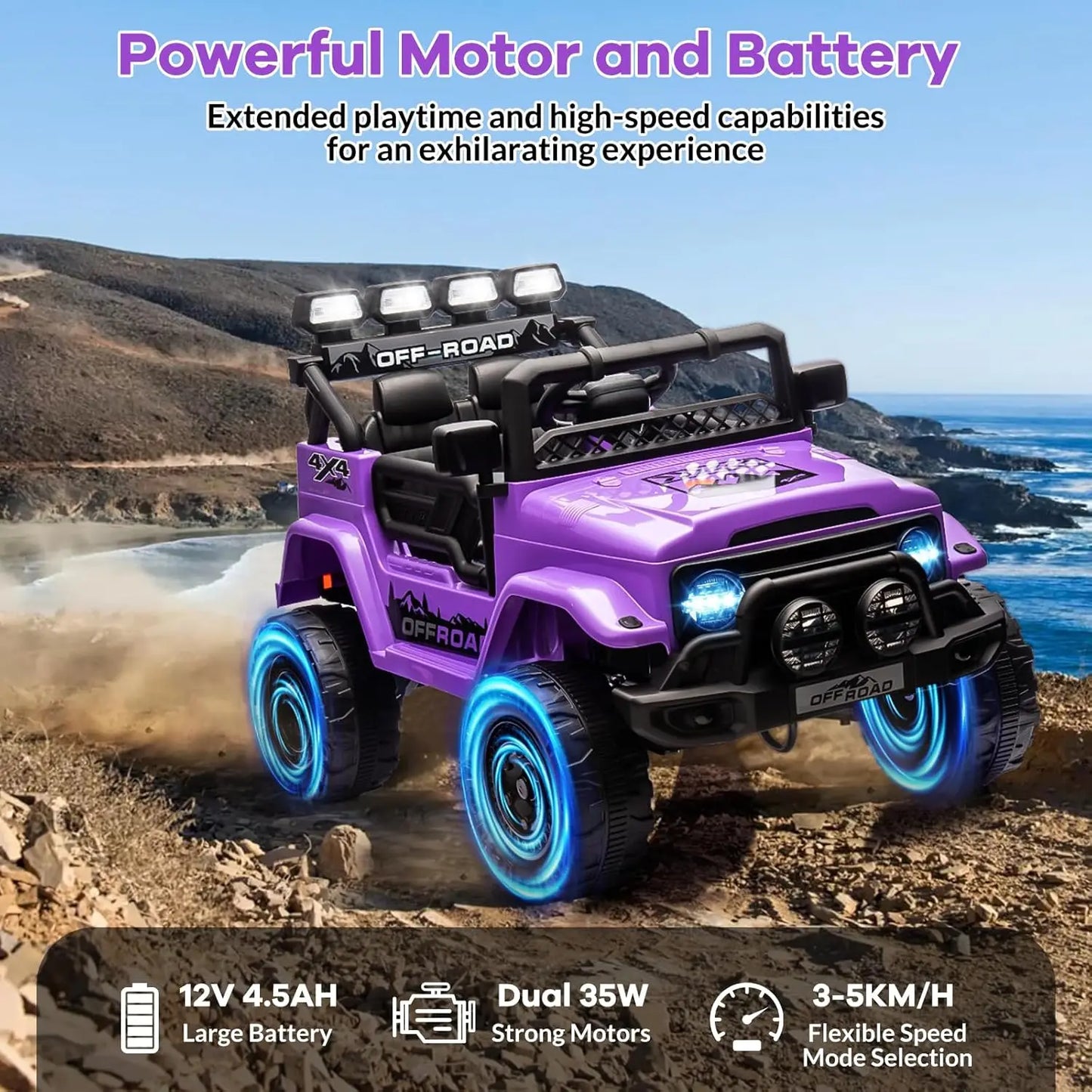 Kids Electric Ride-on SUV Toys with 2.4g Remote Control MP3 Bluetooth USB Front & Back Lights Sound Steering Wheel for 3-6 Years