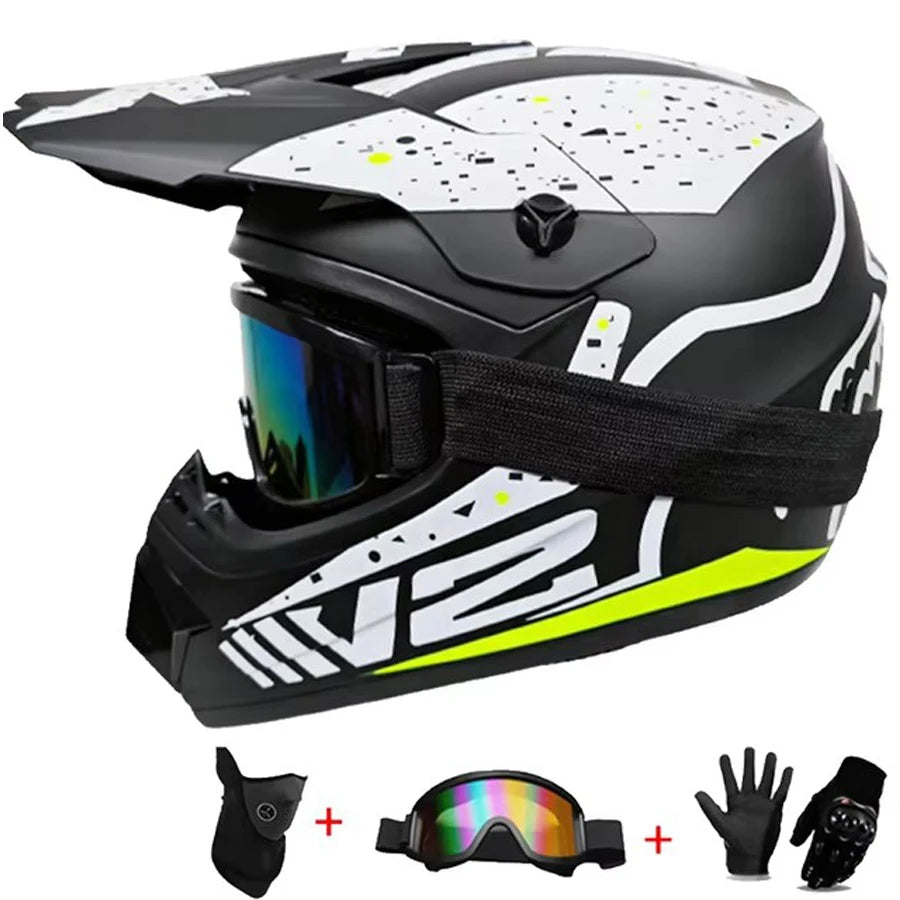 Motorcycle Full Face Helmet and Goggles Set - Off-Road Racing Gear for Mountain Biking and Road Cycling - Premium Safety and Per