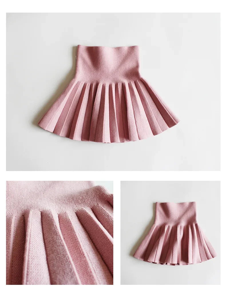 Baby Girls Knit Skirt Autumn Winter Princess Pleated Children School High Waist Mini Tutu Skirts Kids Clothing