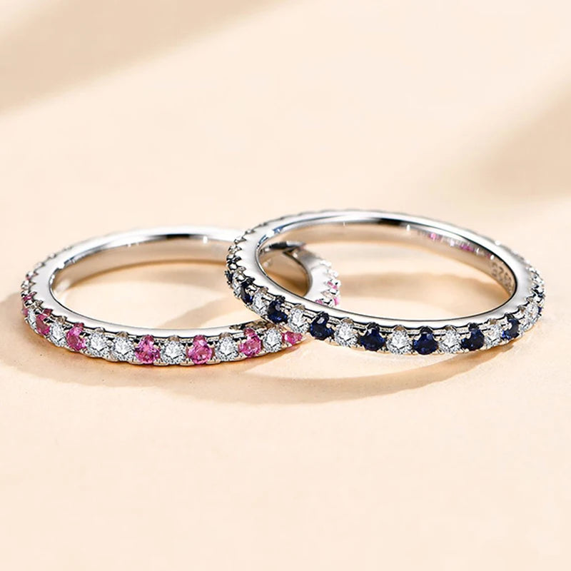 TFGLBU D Vvs1 Colorful Gem Moissanite 925 Sterling Sliver Ring for Women Charm Stackable Band Christmas Gift Jewelry Wholesale