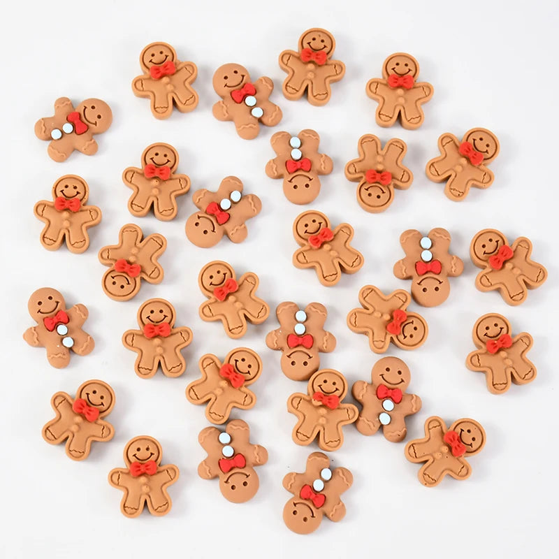 10/20Pcs Mini Gingerbread Man Resin Ornaments Christmas Decoration Flatback Cabochon Figurine Scrapbook DIY Jewelry Accessories