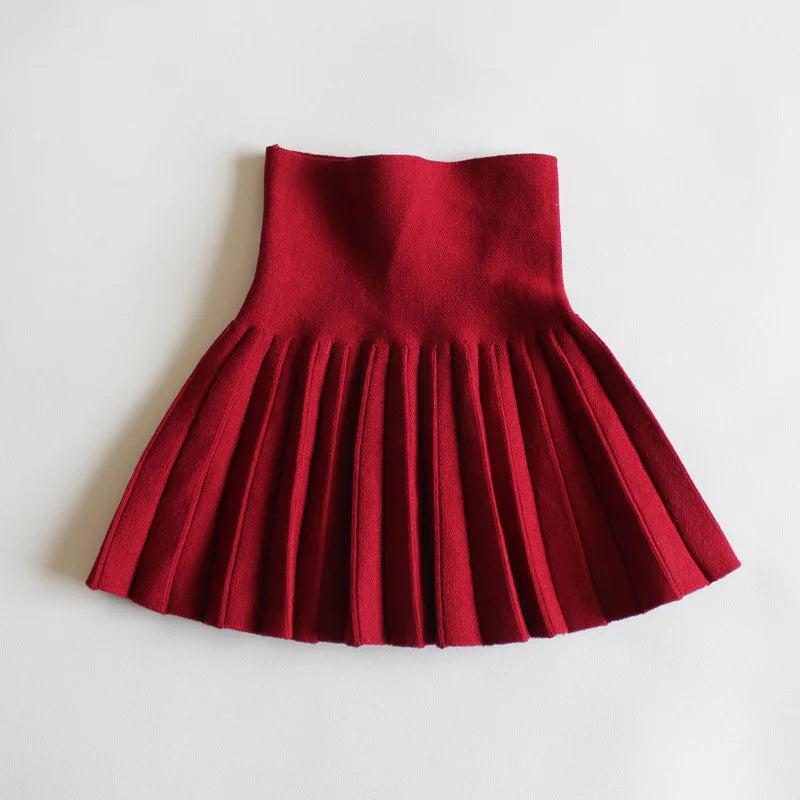 Baby Girls Knit Skirt Autumn Winter Princess Pleated Children School High Waist Mini Tutu Skirts Kids Clothing