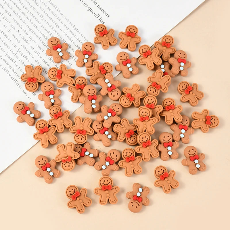 10/20Pcs Mini Gingerbread Man Resin Ornaments Christmas Decoration Flatback Cabochon Figurine Scrapbook DIY Jewelry Accessories