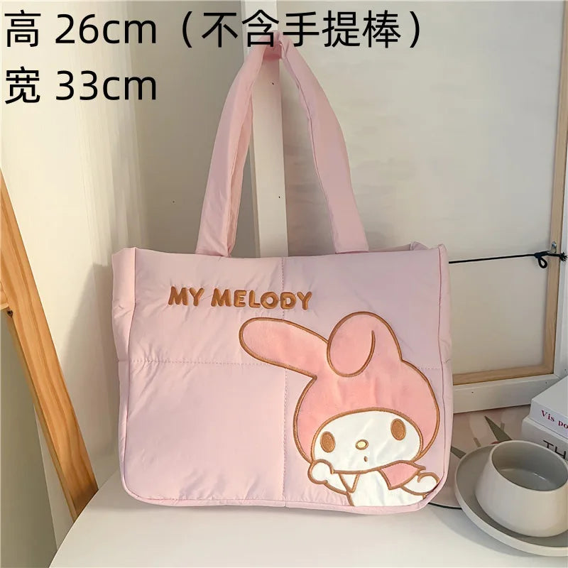 Sanrio Kawaii Hello Kitty Kuromi Tote Bags Cute My Melody Pochacco Cartoon Down Cotton Large Capacity Shoulder Bag Gifts Girls