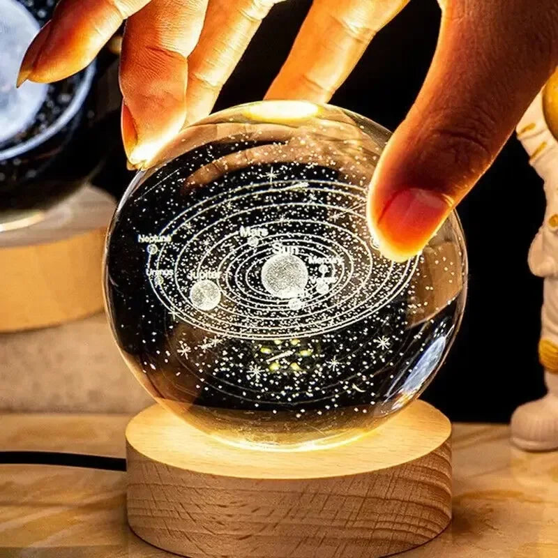 6cm Bedside Lamp Solar Theme Cosmos Series Crystal Ball Night Lights Milky Way Moon Small Ornaments for Desk Creative Gift RGB