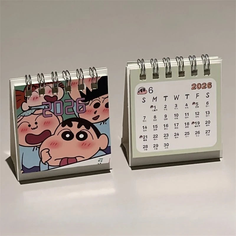 2026 Crayon Shin-chan Mini Calendar Anime Desk Calendar Creative Coil Calendar Planner Desktop Decoration Office Stationery Gift