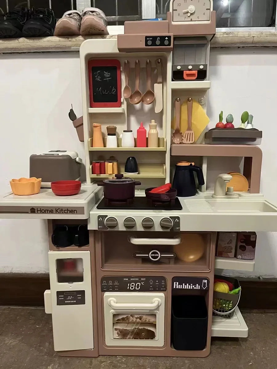 New 93cm Children's Simulated Spray Kitchen Tableware Set Sound Light Smoke Water Tableware Table Toy Christmas Gift Toy