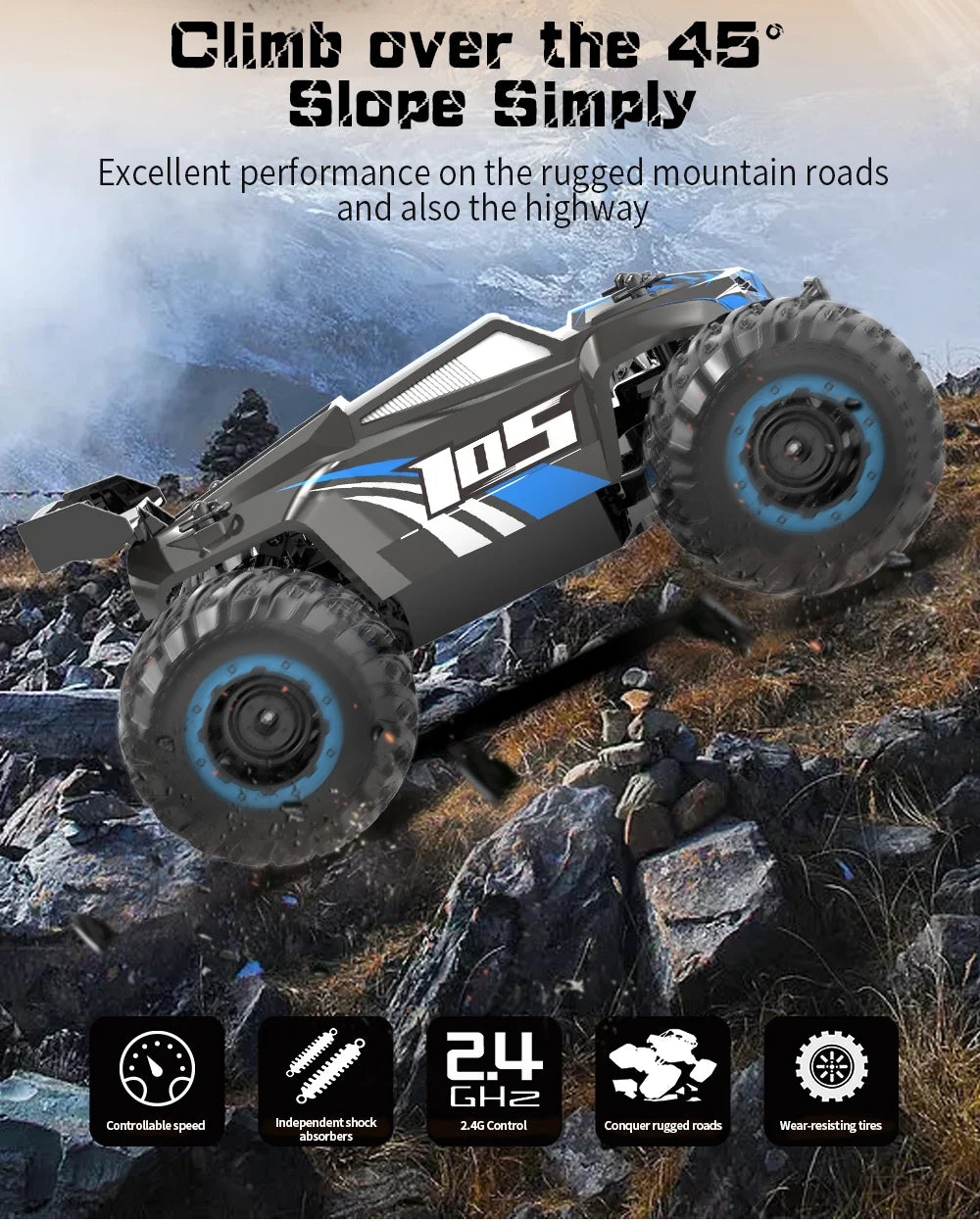JJRC Q105 Q175 1:18 20 Km/h 2.4GHz Double Motors Drive With LED Light Off Road Remote Control Cars Drift Monster Truck Toys
