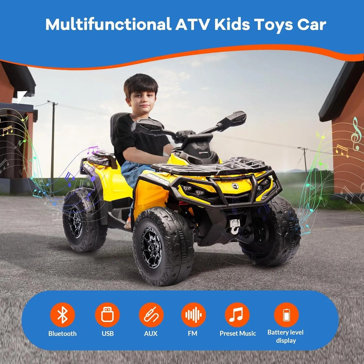 24V 4WD 2-Seater Electric Ride-On ATV for Kids, with Leather Seats, Safety Belt, Bluetooth, 1.86-4.79 MPH, for Boys and Girls