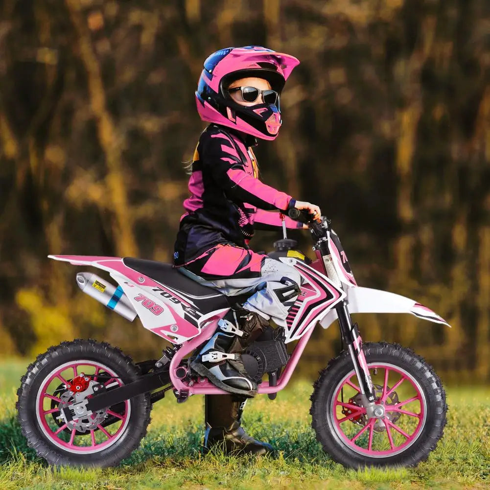 49cc 2-Stroke Kids Dirt Bike, Gas Power Motocross, Off Road Mini Motorcycle, Pocket Motorbike with Front Rear Disc Brakes (Pink)