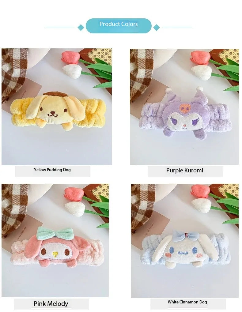 Sanrio Headband Kuromi Plush Scrunchie Cartoon Hello Kitty Headwear Sweet And Cute Anti Slip Hair Band Girl Heart Decorative Gif
