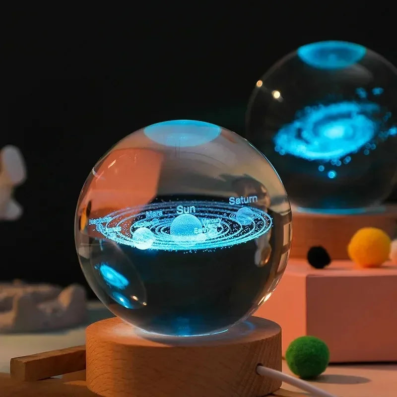 6cm Bedside Lamp Solar Theme Cosmos Series Crystal Ball Night Lights Milky Way Moon Small Ornaments for Desk Creative Gift RGB