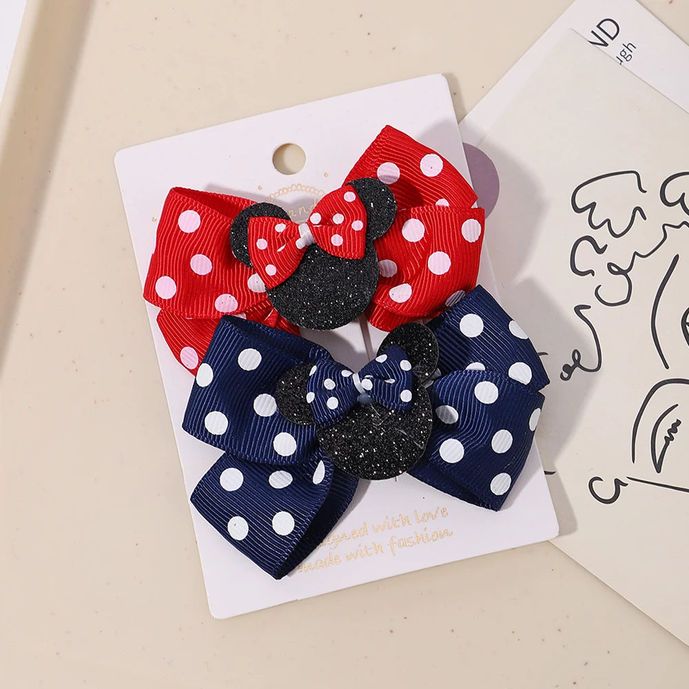 2pcs/Set Grils Lovely Polka Dot Bow Hair Clips for Hair Toddler Cartoon Hairpins Baby Boutique Hair Accessories