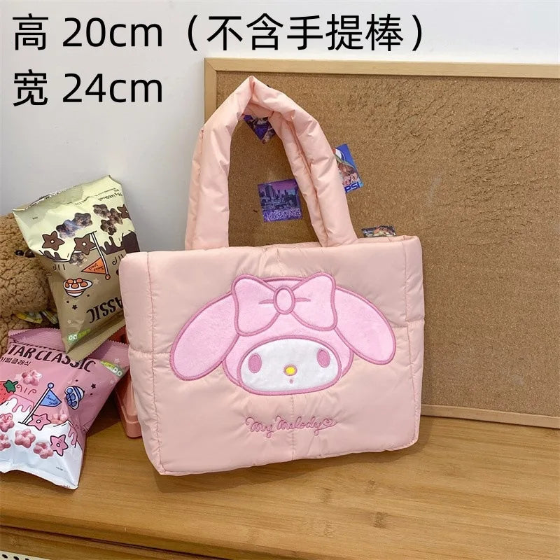 Sanrio Kawaii Hello Kitty Kuromi Tote Bags Cute My Melody Pochacco Cartoon Down Cotton Large Capacity Shoulder Bag Gifts Girls